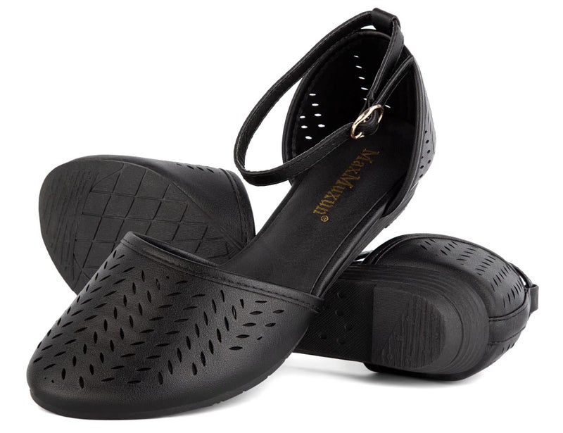 MaxMuxun Women's Ankle Strap Cage Closed Toe Flat Sandals Black Size 10 - Image 3